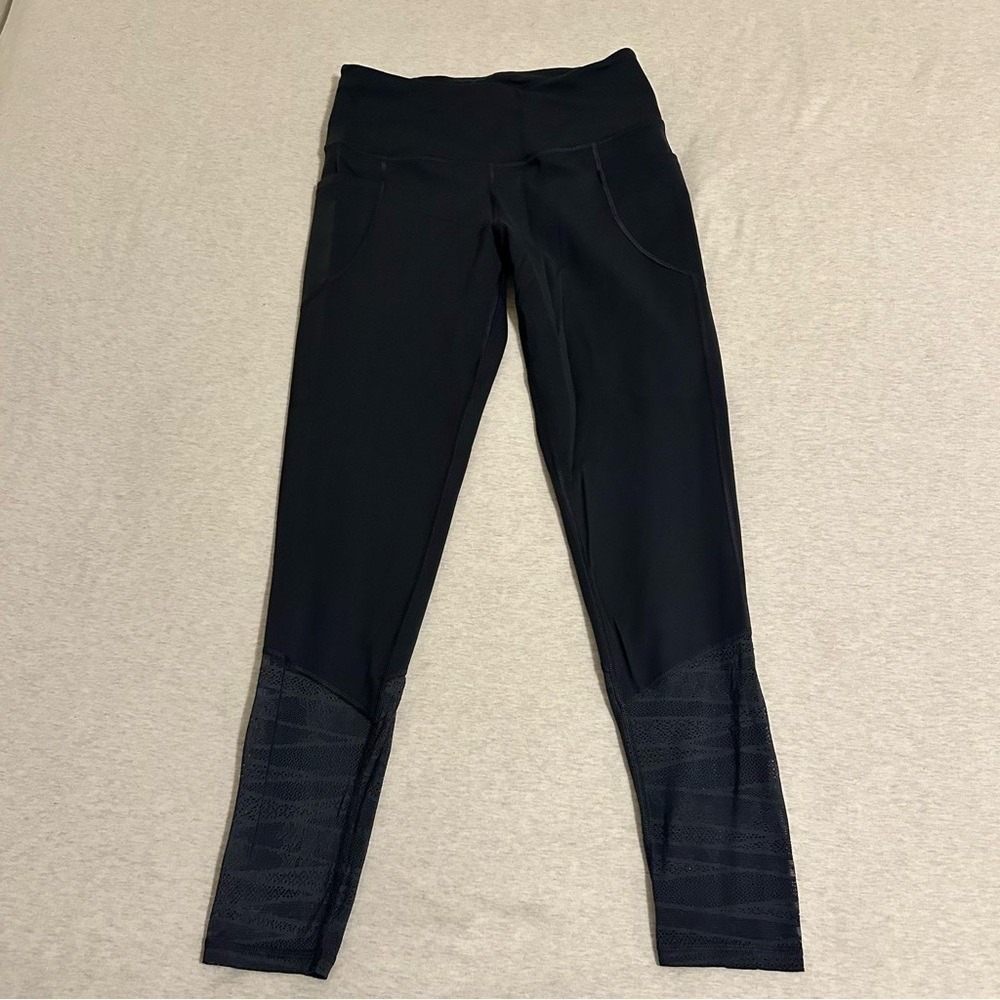 Victoria Sport Knockout High Rise Leggings Black Mesh Lace Side Pockets‎ Medium